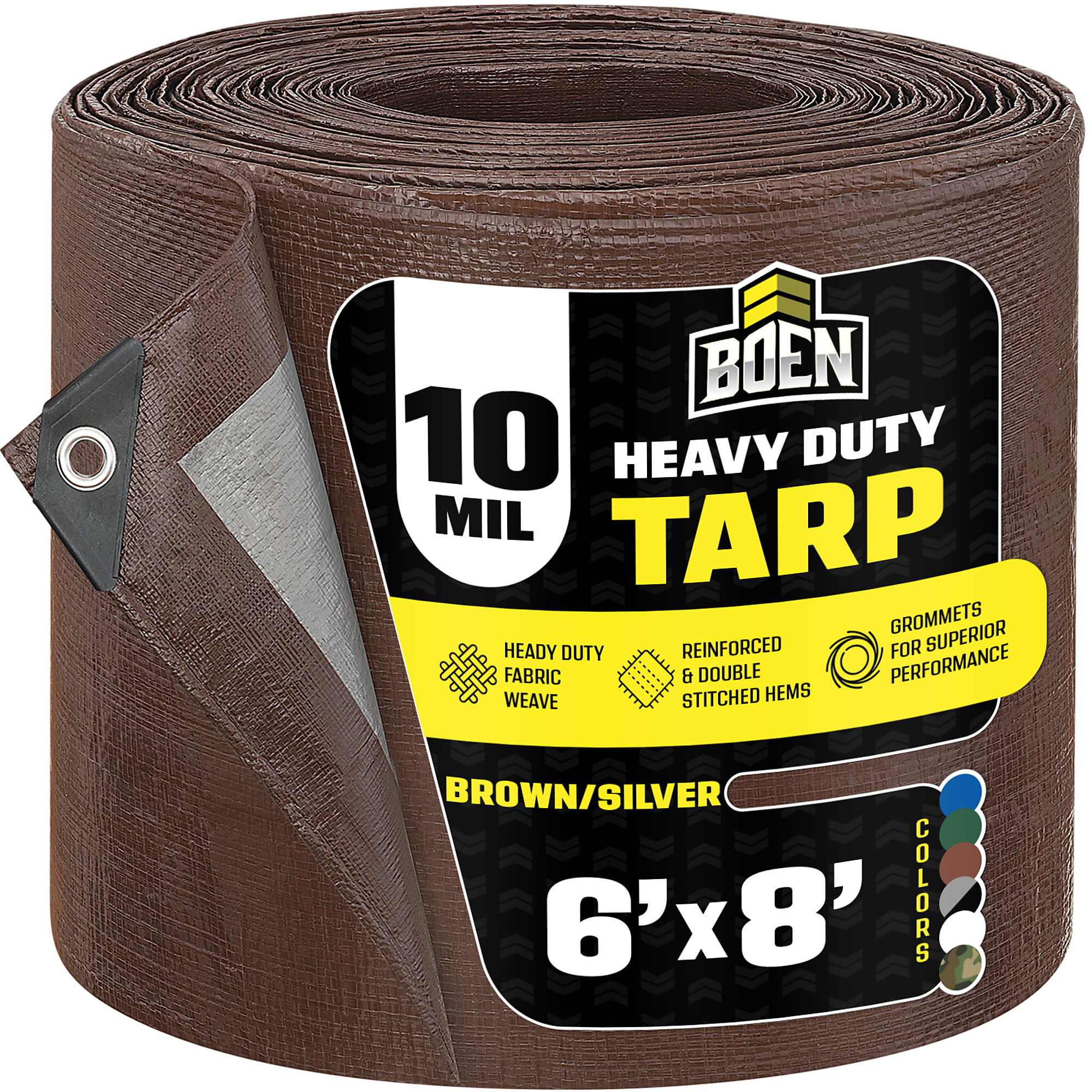 Boen 6 ft x 8 ft Brown/Silver Tarp, 10 Mil Thick Waterproof Heavy Duty Cover, Rip Proof Tarps, Thick Weave Material, UV Resistant Great for Tarpaulin Canopy Tent, Boat, RV or Pool Cover